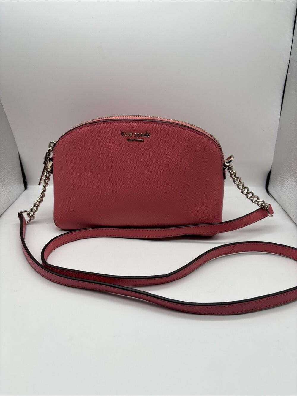 Kate Spade New York Pink Solid Crossbody Zip Chain Strap Logo Gold Hardware